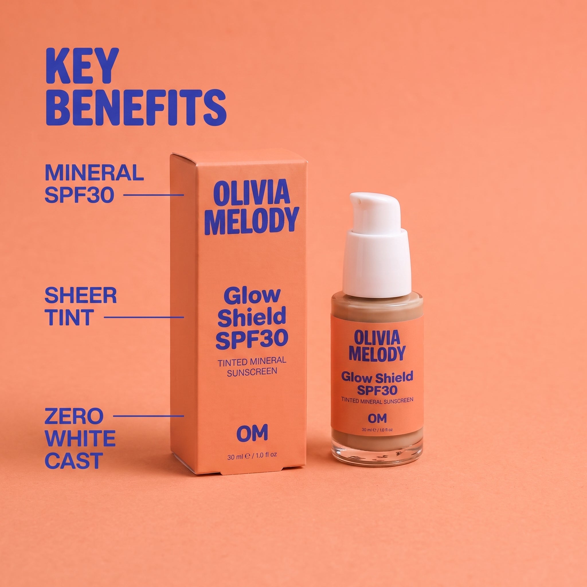 Glow Shield SPF30 — Tinted Mineral Sunscreen, Zero White Cast — Olivia Melody